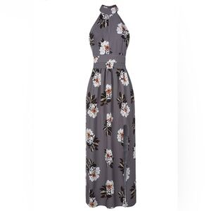 Floral Halter Maxi Dress - Gray